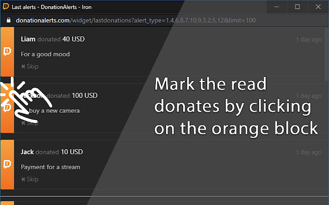 Hide read donates for DonationAlerts from Chrome web store to be run with OffiDocs Chromium online Hide read donates for DonationAlerts from Chrome web store to be run with OffiDocs Chromium online