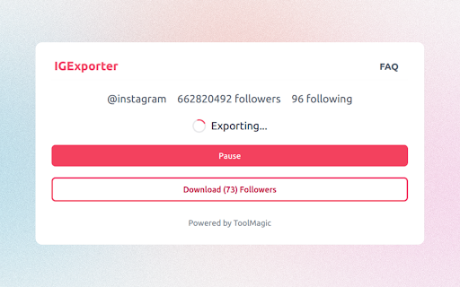 IExporter Follower Export Tool from Chrome web store to be run with OffiDocs Chromium online IExporter Follower Export Tool from Chrome web store to be run with OffiDocs Chromium online