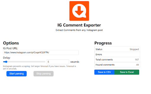 IG Comment Export Tool from Chrome web store to be run with OffiDocs Chromium online IG Comment Export Tool from Chrome web store to be run with OffiDocs Chromium online