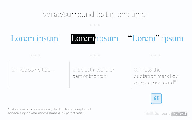 IntelliJ Surround My Text! from Chrome web store to be run with OffiDocs Chromium online IntelliJ Surround My Text! from Chrome web store to be run with OffiDocs Chromium online