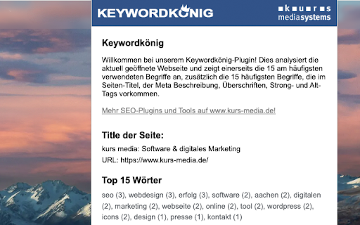 Keywordkönig from Chrome web store to be run with OffiDocs Chromium online Keywordkönig from Chrome web store to be run with OffiDocs Chromium online