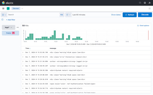 Kibana HTML Decoder from Chrome web store to be run with OffiDocs Chromium online Kibana HTML Decoder from Chrome web store to be run with OffiDocs Chromium online