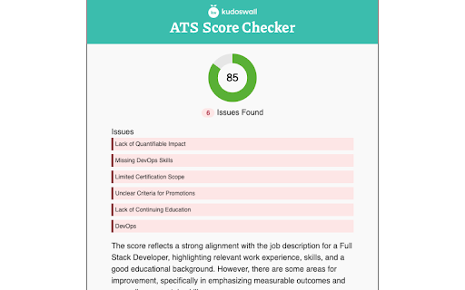 KudosWall ATS Score Checker from Chrome web store to be run with OffiDocs Chromium online KudosWall ATS Score Checker from Chrome web store to be run with OffiDocs Chromium online