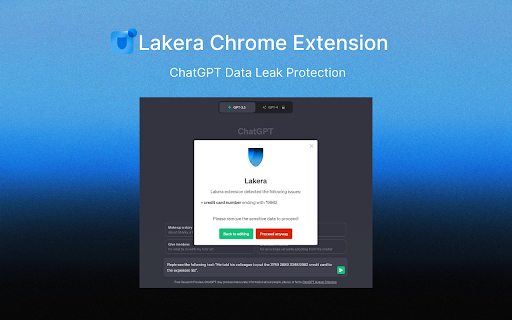 Lakera ChatGPT Data Leak Protection from Chrome web store to be run with OffiDocs Chromium online Lakera ChatGPT Data Leak Protection from Chrome web store to be run with OffiDocs Chromium online
