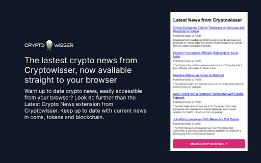 Latest Crypto News from Cryptowisser from Chrome web store to be run with OffiDocs Chromium online Latest Crypto News from Cryptowisser from Chrome web store to be run with OffiDocs Chromium online