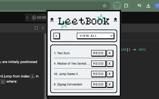 LeetBook: LeetCode Problems Keeper from Chrome web store to be run with OffiDocs Chromium online LeetBook: LeetCode Problems Keeper from Chrome web store to be run with OffiDocs Chromium online