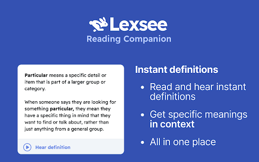 Lexsee AI Language and Reading Companion from Chrome web store to be run with OffiDocs Chromium online Lexsee AI Language and Reading Companion from Chrome web store to be run with OffiDocs Chromium online