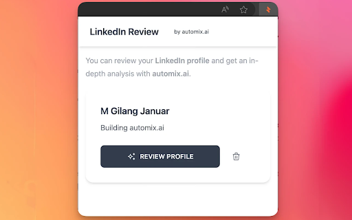 LinkedIn Review by automix.ai from Chrome web store to be run with OffiDocs Chromium online LinkedIn Review by automix.ai from Chrome web store to be run with OffiDocs Chromium online