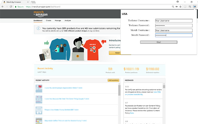 LISA Teelance Merch Upload Assistant from Chrome web store to be run with OffiDocs Chromium online LISA Teelance Merch Upload Assistant from Chrome web store to be run with OffiDocs Chromium online