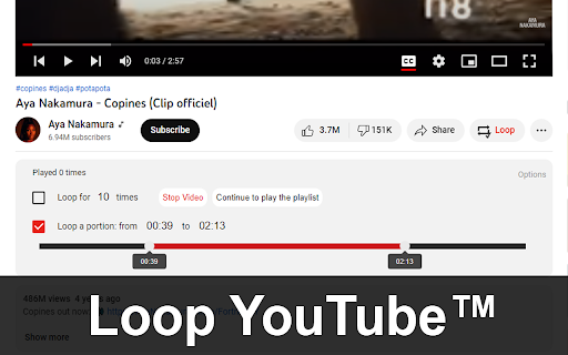 Loop YouTube™ from Chrome web store to be run with OffiDocs Chromium online Loop YouTube™ from Chrome web store to be run with OffiDocs Chromium online