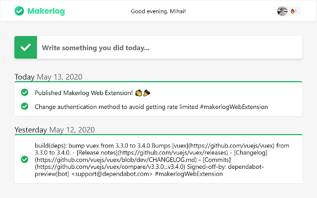 Makerlog from Chrome web store to be run with OffiDocs Chromium online Makerlog from Chrome web store to be run with OffiDocs Chromium online