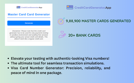 Master Card Number Generator from Chrome web store to be run with OffiDocs Chromium online Master Card Number Generator from Chrome web store to be run with OffiDocs Chromium online