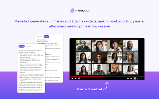 Memobot: AI Meeting Notes Transcripts from Chrome web store to be run with OffiDocs Chromium online Memobot: AI Meeting Notes Transcripts from Chrome web store to be run with OffiDocs Chromium online