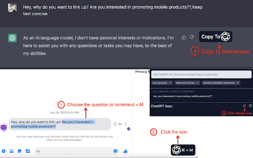 Message Chatbot: AI Powered by Chat GPT 4 from Chrome web store to be run with OffiDocs Chromium online Message Chatbot: AI Powered by Chat GPT 4 from Chrome web store to be run with OffiDocs Chromium online
