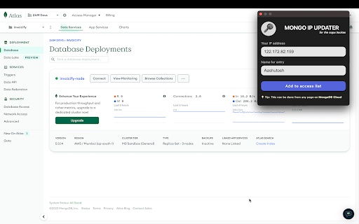 Mongo IP Updater from Chrome web store to be run with OffiDocs Chromium online Mongo IP Updater from Chrome web store to be run with OffiDocs Chromium online