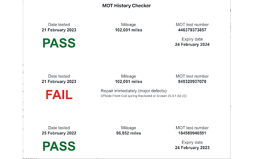 MOT History Checker from Chrome web store to be run with OffiDocs Chromium online MOT History Checker from Chrome web store to be run with OffiDocs Chromium online