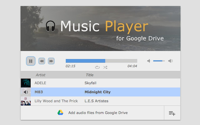 Music Player for Google Drive from Chrome web store to be run with OffiDocs Chromium online Music Player for Google Drive from Chrome web store to be run with OffiDocs Chromium online