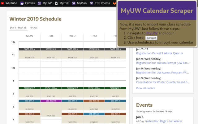 MyUW Calendar Scraper from Chrome web store to be run with OffiDocs Chromium online MyUW Calendar Scraper from Chrome web store to be run with OffiDocs Chromium online