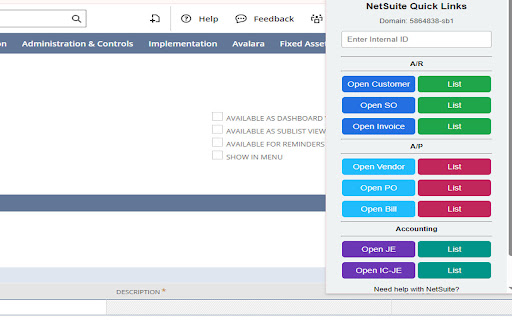 Netsuite quick Links from Chrome web store to be run with OffiDocs Chromium online Netsuite quick Links from Chrome web store to be run with OffiDocs Chromium online