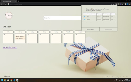 Never Miss Birthday from Chrome web store to be run with OffiDocs Chromium online Never Miss Birthday from Chrome web store to be run with OffiDocs Chromium online