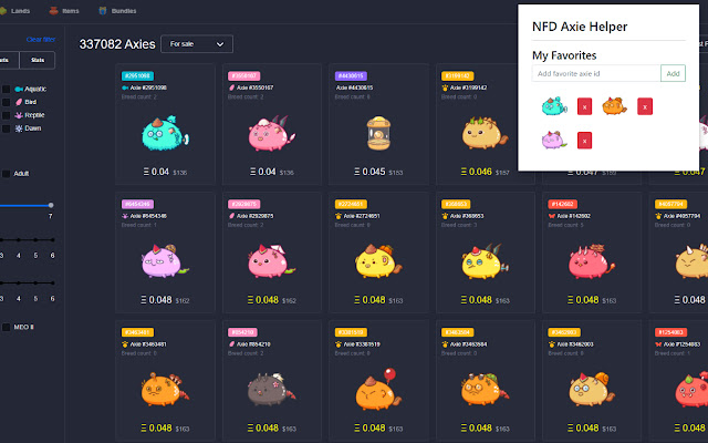 NFD Axie Helper from Chrome web store to be run with OffiDocs Chromium online NFD Axie Helper from Chrome web store to be run with OffiDocs Chromium online