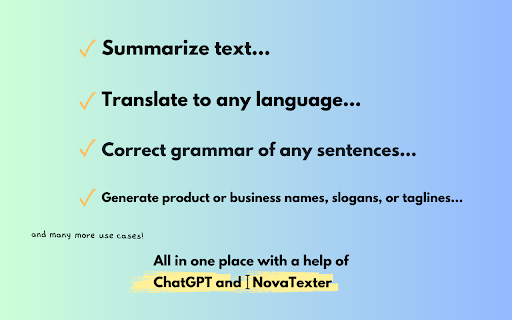 NovaTexter Chat GPT Chrome Extension from Chrome web store to be run with OffiDocs Chromium online NovaTexter Chat GPT Chrome Extension from Chrome web store to be run with OffiDocs Chromium online