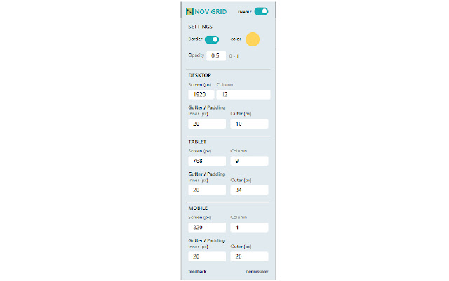 NOV Grid Responsive grid overlay from Chrome web store to be run with OffiDocs Chromium online NOV Grid Responsive grid overlay from Chrome web store to be run with OffiDocs Chromium online