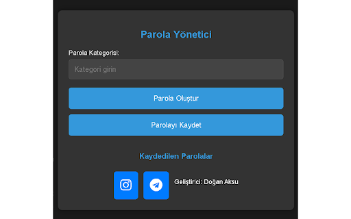 Parola Oluşturur ve Kayıt Eder from Chrome web store to be run with OffiDocs Chromium online Parola Oluşturur ve Kayıt Eder from Chrome web store to be run with OffiDocs Chromium online