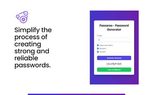 Passaroo Password Generator from Chrome web store to be run with OffiDocs Chromium online Passaroo Password Generator from Chrome web store to be run with OffiDocs Chromium online