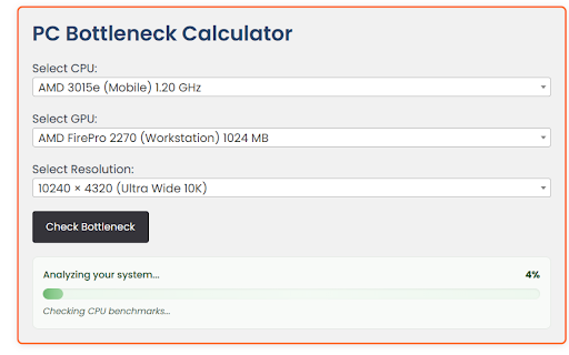 PC Bottleneck Calculator from Chrome web store to be run with OffiDocs Chromium online PC Bottleneck Calculator from Chrome web store to be run with OffiDocs Chromium online