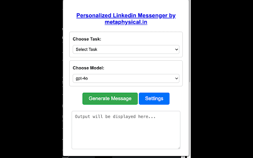 Personalized Linkedin Messenger by Metaphysical from Chrome web store to be run with OffiDocs Chromium online Personalized Linkedin Messenger by Metaphysical from Chrome web store to be run with OffiDocs Chromium online