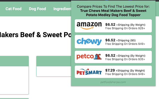 Pet Food Sherpa from Chrome web store to be run with OffiDocs Chromium online Pet Food Sherpa from Chrome web store to be run with OffiDocs Chromium online