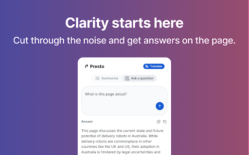 Presto Mini from Chrome web store to be run with OffiDocs Chromium online Presto Mini from Chrome web store to be run with OffiDocs Chromium online