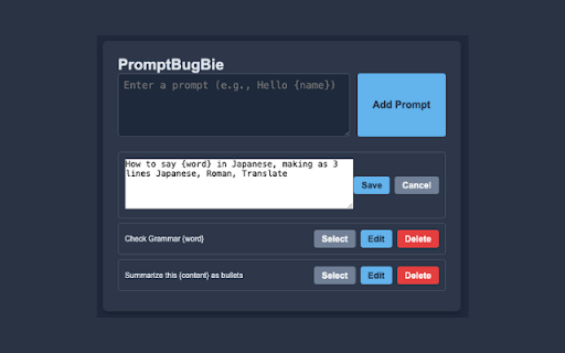 PromptBugBie from Chrome web store to be run with OffiDocs Chromium online PromptBugBie from Chrome web store to be run with OffiDocs Chromium online