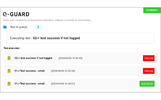 Q Guard Test Runner from Chrome web store to be run with OffiDocs Chromium online Q Guard Test Runner from Chrome web store to be run with OffiDocs Chromium online