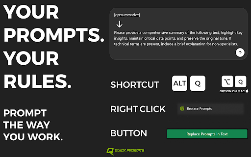 QuickPrompts from Chrome web store to be run with OffiDocs Chromium online QuickPrompts from Chrome web store to be run with OffiDocs Chromium online