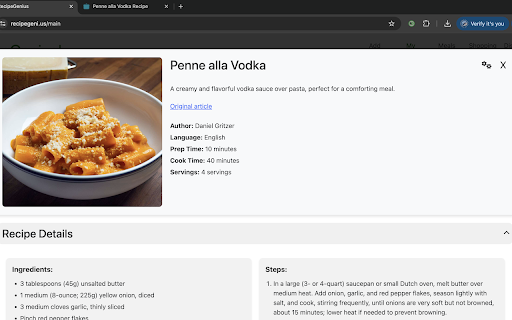 Recipe Genius from Chrome web store to be run with OffiDocs Chromium online Recipe Genius from Chrome web store to be run with OffiDocs Chromium online