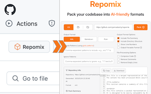 Repomix from Chrome web store to be run with OffiDocs Chromium online Repomix from Chrome web store to be run with OffiDocs Chromium online