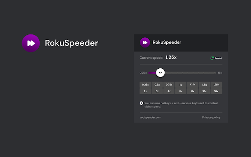 Roku Channel Speeder: adjust playback speed from Chrome web store to be run with OffiDocs Chromium online Roku Channel Speeder: adjust playback speed from Chrome web store to be run with OffiDocs Chromium online