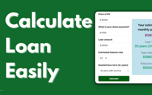 RV Loan Calculator from Chrome web store to be run with OffiDocs Chromium online RV Loan Calculator from Chrome web store to be run with OffiDocs Chromium online