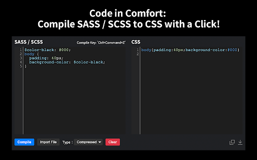Sass Compiler from Chrome web store to be run with OffiDocs Chromium online Sass Compiler from Chrome web store to be run with OffiDocs Chromium online