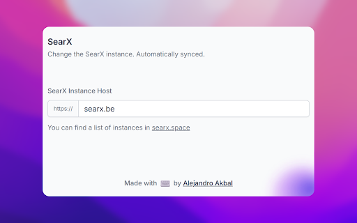 SearX Search Provider from Chrome web store to be run with OffiDocs Chromium online SearX Search Provider from Chrome web store to be run with OffiDocs Chromium online