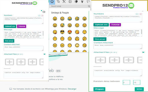 SendPro12 Send personalized messages from Chrome web store to be run with OffiDocs Chromium online SendPro12 Send personalized messages from Chrome web store to be run with OffiDocs Chromium online