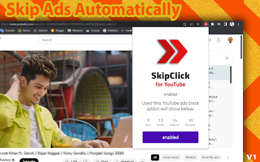 SkipClick for YouTube™ from Chrome web store to be run with OffiDocs Chromium online SkipClick for YouTube™ from Chrome web store to be run with OffiDocs Chromium online
