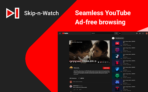 Skip n Watch from Chrome web store to be run with OffiDocs Chromium online Skip n Watch from Chrome web store to be run with OffiDocs Chromium online