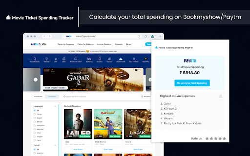 Spending Calculator for Book My Show Paytm from Chrome web store to be run with OffiDocs Chromium online Spending Calculator for Book My Show Paytm from Chrome web store to be run with OffiDocs Chromium online