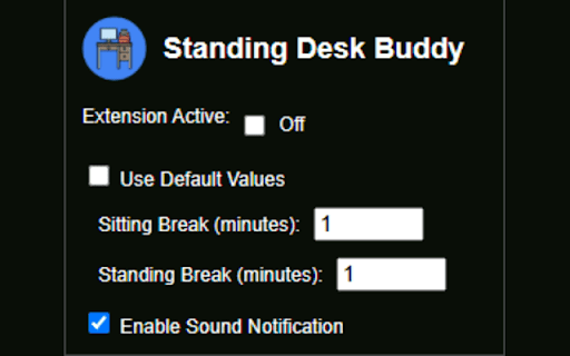 Standing Desk Buddy from Chrome web store to be run with OffiDocs Chromium online Standing Desk Buddy from Chrome web store to be run with OffiDocs Chromium online