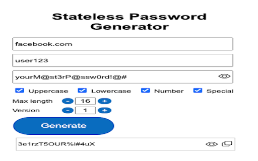 Stateless Password Generator from Chrome web store to be run with OffiDocs Chromium online Stateless Password Generator from Chrome web store to be run with OffiDocs Chromium online