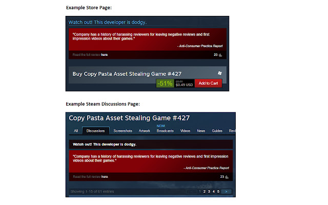 Steam Dodgy Developer Warner from Chrome web store to be run with OffiDocs Chromium online Steam Dodgy Developer Warner from Chrome web store to be run with OffiDocs Chromium online