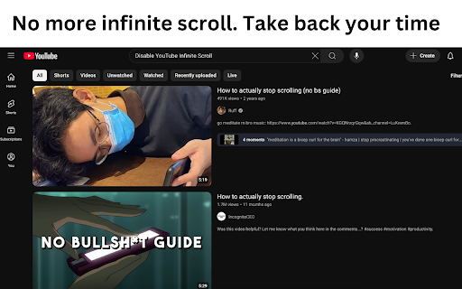 Stop Infinite Youtube Scroll from Chrome web store to be run with OffiDocs Chromium online Stop Infinite Youtube Scroll from Chrome web store to be run with OffiDocs Chromium online